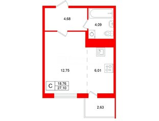 Студия 27.1 м² 3/8 этаж