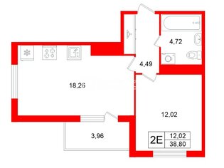 1-комн. кв. 38.8 м² 3/5 этаж
