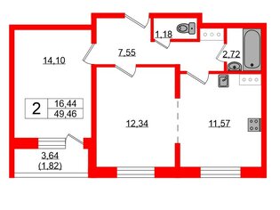 2-комн. кв. 49.46 м² 5/10 этаж