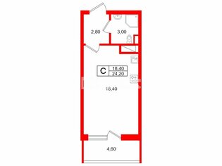 Студия 24.2 м² 8/16 этаж