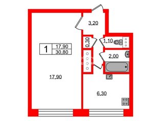 1-комн. кв. 30.8 м² 3/9 этаж