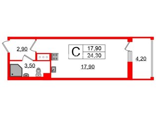 Студия 24.3 м² 4/8 этаж