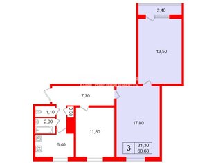 Комната 31.3 м² в 3-комн. кв. 5/5 этаж
