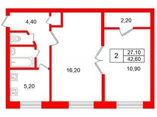 2-комн. кв. 42.6 м² 1/5 этаж