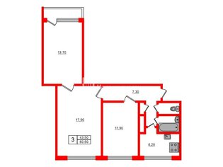 3-комн. кв. 60.5 м² 5/9 этаж