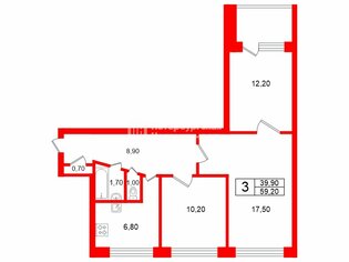 3-комн. кв. 59.2 м² 7/9 этаж