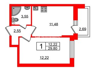 1-комн. кв. 29.8 м² 1/19 этаж