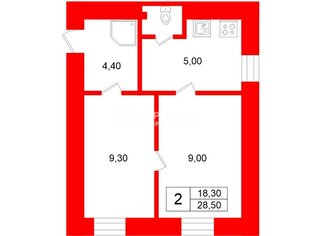 2-комн. кв. 28.5 м² 3/5 этаж