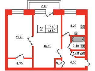 2-комн. кв. 43.5 м² 2/5 этаж