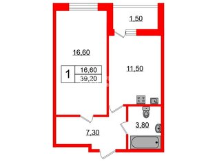 1-комн. кв. 39.2 м² 15/26 этаж