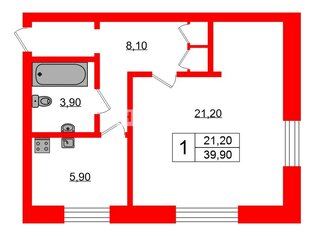 1-комн. кв. 39.9 м² 1/3 этаж