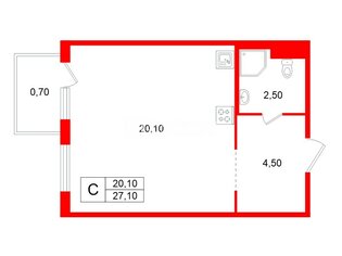 Студия 27.1 м² 6/12 этаж
