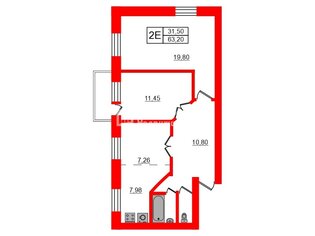 2-комн. кв. 63.2 м² 2/5 этаж