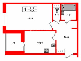 1-комн. кв. 45.6 м² 2/16 этаж