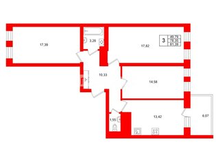 3-комн. кв. 77 м² 11/25 этаж