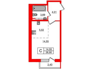 Студия 26.9 м² 4/5 этаж