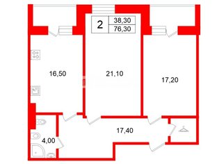 2-комн. кв. 76.3 м² 11/17 этаж