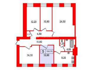 Комната 10.9 м² в 5-комн. кв. 3/4 этаж