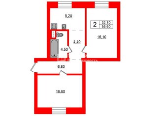 2-комн. кв. 56.6 м² 2/4 этаж