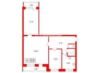 3-комн. кв. 57.4 м² 9/9 этаж