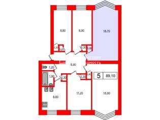 Комната 18.7 м² в 5-комн. кв. 2/5 этаж