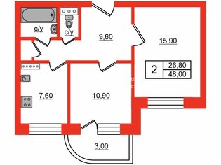 2-комн. кв. 48 м² 11/12 этаж