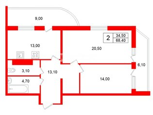2-комн. кв. 68.4 м² 22/24 этаж