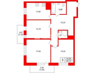 3-комн. кв. 84.1 м² 21/23 этаж