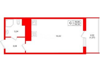 Студия 24.1 м² 2/21 этаж