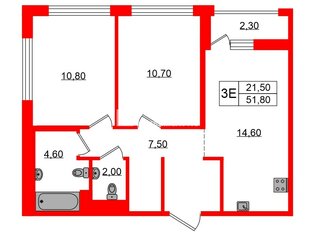  Квартира 51.8 кв.м. у метро Озерки