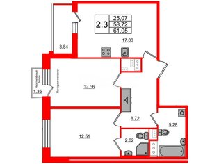 2-комн. кв. 58.72 м² 2/9 этаж