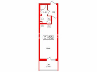 Студия 24.8 м² 7/12 этаж
