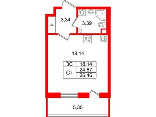 Студия 24.87 м² 3/5 этаж