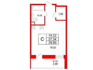 Студия 27 м² 10/12 этаж