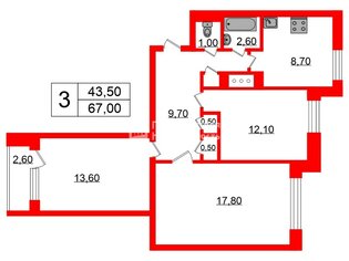 3-комн. кв. 67 м² 5/10 этаж