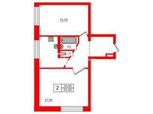 2-комн. кв. 51 м² 7/9 этаж