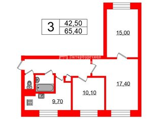 3-комн. кв. 65.4 м² 2/9 этаж