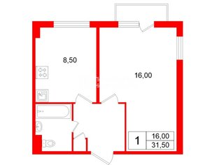 1-комн. кв. 31.5 м² 2/9 этаж