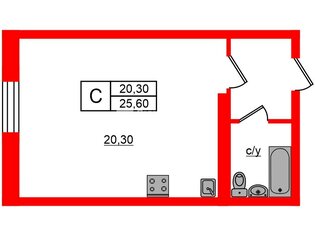 Студия 25.6 м² 2/21 этаж