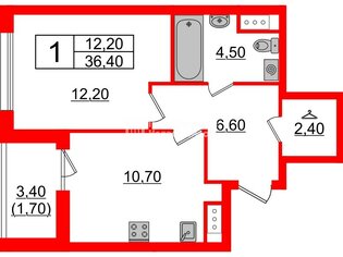1-комн. кв. 36.4 м² 4/9 этаж