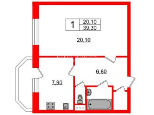 1-комн. кв. 39.3 м² 9/17 этаж