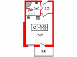 Студия 24.3 м² 11/25 этаж