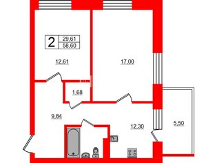 2-комн. кв. 58.6 м² 11/16 этаж