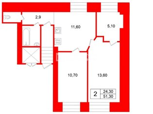 2-комн. кв. 51.3 м² 5/7 этаж