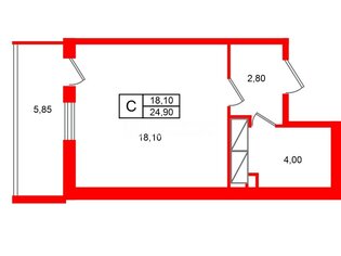 Студия 24.9 м² 10/14 этаж