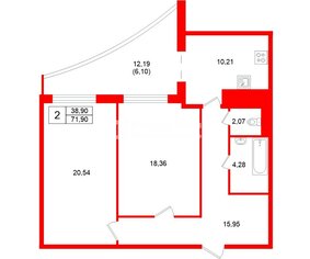 2-комн. кв. 71.9 м² 22/26 этаж