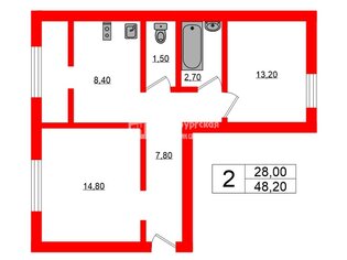 2-комн. кв. 48.2 м² 3/5 этаж