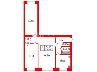 3-комн. кв. 58.2 м² 2/7 этаж