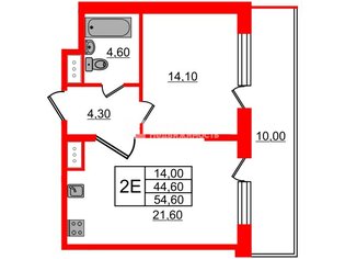 1-комн. кв. 44.6 м² 3/22 этаж