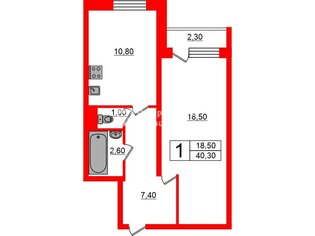 1-комн. кв. 40.3 м² 1/10 этаж